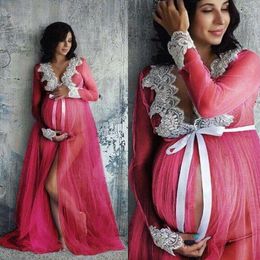 New Maternity Women Dresses for Photoshoot Lace V-Neck Hollow Out Pregnant Woman Clothes Long-length Photography Props Grown