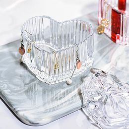 Glass Heart-Shaped Jewelry Box Candy Box with Lid Women's Covered Earrings Necklace Chest Trinket Storage Box Glass Storage Jar