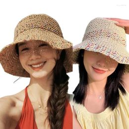 Berets Vacation Crocheted Hat Handwoven Vintage Color Straw Knitted Bucket