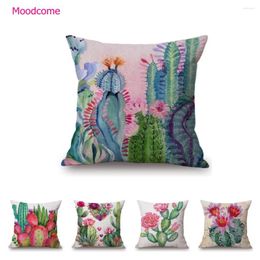Pillow Botanical Tropical Plant Cactus Flower Summer Art Cotton Linen Sofa Throw Case Thread Cafe' Cover
