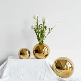 Vases Golden Ceramic Vase Round Ball Flower Arrangement Accessories Electroplating Wedding Decoration Home Table