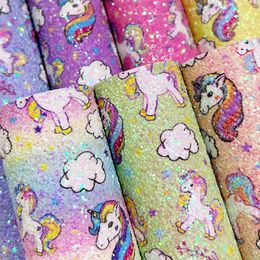 QIBU Wholesale Unicorn Chunky Glitter Fabric Roll Rainbow Faux Leather Materials for Crafts Bags Decor DIY Hairbow Accessories