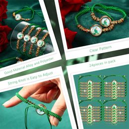 24 Pieces Mexican Bracelet Saint Jude Bracelet Catholic Green Handmade String San Judas Tadeo Rosary Bracelet Gift for Men Women