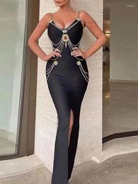 Casual Dresses Luxury Bandage Shiny Long Party Sexy Halter Backless Rhinestones Dinner Formal Occasion Evening Gown For Ladies