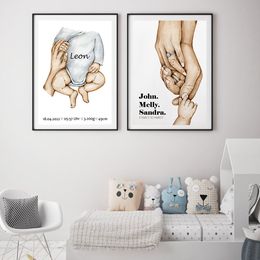 Custom Name Birth Poster and Print for Girl Nursery Canvas Painting Family Wall Art Picture Mother Room Decor Baby Shower Gift