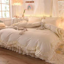 Bedding Sets Set Home Fairy Girl Heart Princess Wind Spring And Autumn White Lotus Leaf Lace Duvet Cover Bed Sheet Sweet