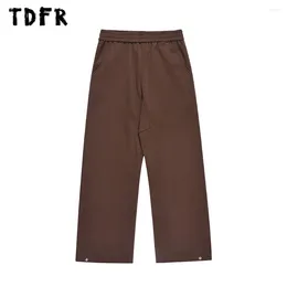 Men's Pants Solid Color Fleece Sweatpants Button Hem Autumn Winter Elastic Waist Sports Trousers Loose Wide Leg Men