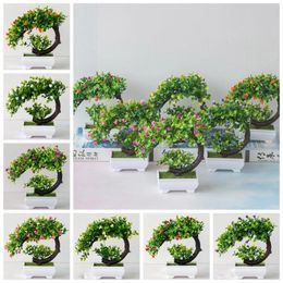 Decorative Flowers 19CM Small Tree Artificial Plant Bonsai Plastic Pot Fake Flower Potted Home Room Table Garden El Decoration Indoor Love