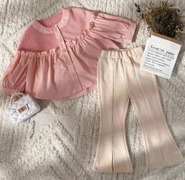 Clothing Sets Retail Baby Girls Sweet Pink Blouse Pants Princess Children Fashion Spring And Fall Suits 2-7T