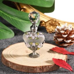 1pc Vintage Glass Perfume Bottle 5ml Flower Decor Rose Floral Painted Heart Shape Container Diamond Cap Crystal Refillable Gift