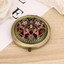 Vintage Rhinestone Mini Makeup Mirror Chinese Style Hollow Flower Foldable Double Pocket Makeup Mirror Cosmetic Vanity Mirrors