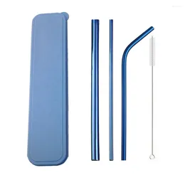 Drinking Straws 1/5Pcs Reusable Straw Set With Cleaner Brush Metal 304 Stainless Steel 215MM Eco Friendly Box