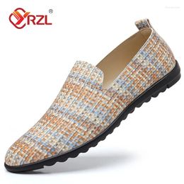 Casual Shoes YRZL Loafers Men Brown Dress Slip On Moccasins Flats Comfortable Size 46 Fashion Brand