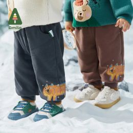 Trousers Amila Baby's Casual Pants 2022 Winter Cute Cartoon Animal Pattern Solid Colour Boys Girls Kids Warm Sweatpants