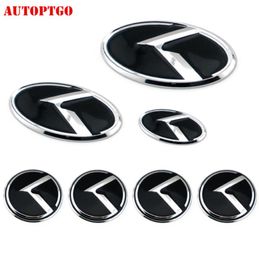 Black 7Psc Kia K Emblem Badge Logo Decal Sticker For Kia Sorento Optima K2K5 Front Grille Rear Trunk Steering Wheel Hub Cap Cover7770281