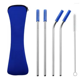 Drinking Straws 100 Sets 4pcs/set 10.5" Reusable Stainless Steel With Silicone Tips Clean Brush & Cloth Bag For 30oz Mug Wedding