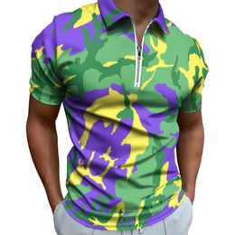 Mardi Gras Camo Casual T-Shirts Colourful Camouflage Polo Shirts Turn-Down Collar Trending Shirt Custom Clothing Big Size 5XL 6XL