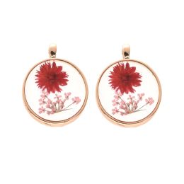 2Pc Creative Plated Fresh Real Dried Flower Resin Charms Daisy Hibiscus Petal Blossm Epoxy Pendant for Jewelry Making Earring