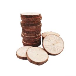3-12cm Natural Pine Round Unfinished Wood Slices Circles With Tree Bark Log Discs DIY Crafts Rustic Wedding Party Painting