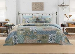 Shabby Chic Floral 3 Pieces Patchwork Bedspread Pillow shams Sumer Quilts Set Queen King size 100 Cotton Reversible Ultra soft16376797