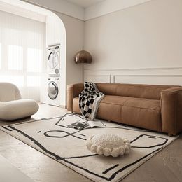 French Light Luxury Carpets for Living Room Fluffy Soft Plush Floor Mat Modern Line Bedroom Decor Rug Cream Style Bedside Carpet