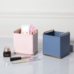 Nordic ins Style Leather Simple Cosmetics Remote Control Online Celebrity Pen Holder Desktop Storage Box Decoration