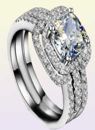 choucong Cushion cut 8mm Stone Diamond 10KT White Gold Filled 3in1 Engagement Wedding Ring Set Size 511 Gift9970039