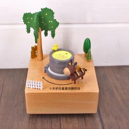 Solid Wood Music Box Handicraft Gift Sky City Wooden Music Box Valentine's Day Children's Birthday Gift