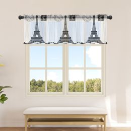 Eiffel Tower Retro Vintage Stamp Black White Tulle Curtains for Living Room Short Curtain for Kitchen Bedroom Sheer Voile Drapes