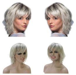 Women039s short wigs like human hair Synthetic heatresistant natural Silver Grey elf halloween Everyday Fibre lace wig72585185938242