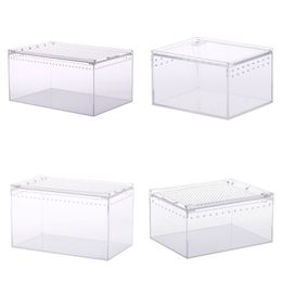 Reptile Feeding Box Acrylic Reptile Cage Clear-Design Cube Container for Spiders Lizards Snake Snail Tortoises Pet Drop Shipping