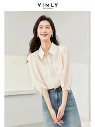 Women's Blouses Vimly Summer Shirt Three Quarter Sleeve Elegant Tops 2024 French Fashion Button Up Shirts & Ladies Clothes M6000