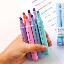 6Pcs Helpful Marker Pen Triangular Rods Plastic Highlighter Macaron-color Highlighter