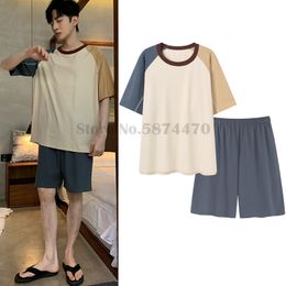 Pajamas Men's Summer New Modal Short Sleeve Shorts Two-Piece Summer Solid Color Home Clothes Youth Leisure Suit Sleepwear