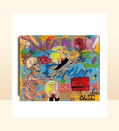 Alec Monopoly Graffiti Handcraft Oil Painting on CanvasquotSkeletons and flowersquot home decor wall art painting2432inch n3652861