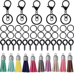 65Pcs/Set Keychain Leather Tassels Jump Ring Eye Pin Jewellery Making Accessories Kits for DIY Key Chain Epoxy Resin Pendants