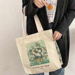 Extra Thick Canvas Female Shoulder Bag Van Gogh Morris Vintage Oil Painting Zipper Books Handbag Large Tote For Women Shopping