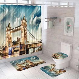 Shower Curtains London Curtain Sets Tower Bridge At Dramatic Sunset Thames River Grey Clouds Bathroom Decor Bath Mat Rug Toilet Lid Cover