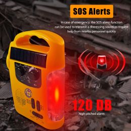 Radio Multifunctional Emergency Solar Hand Crank Radios Waterproof Portable with Flashlight SOS Alarm High Brightness for Home Outdoor