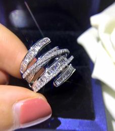 925 Sterling silver Luxury Lovers ring geometric lines full of Diamond ring female cocktail party highend accessories whole1046844
