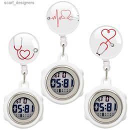Pocket Watches Glass Cabochons Stethoscope Love Heart Nurse Doctor Hospital Medical Retractable Clip Electronic Digital Display Pocket es Y240410