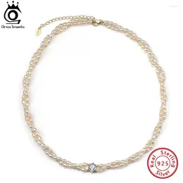 Chains ORSA JEWELS 925 Sterling Silver Fashion Pearl Choker Necklace Handmade Freashwater Baroque Chain For Women Jewellery GPN60