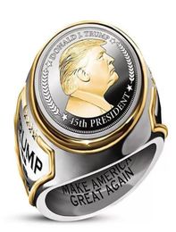 Fashion Personality Two Tone US Trump Statue Commemorative Rings for Men Coin High Jewellery Party Supporter Punk Jewellery Gift Acces8081147