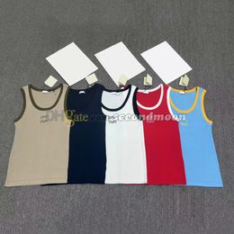 Women Stretch Sport Top Designer Embroidered Tanks Top Contrast Colour Yoga T Shirt U Neck Vest