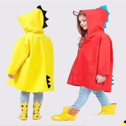 Rain Gear Kids Clothes Dinosaur Hooded Raincoat Girls Waterproof Rainwear Animal Cartoon Rainsuit Outdoor Cape Cloak Poncho Drop Deliv Othln