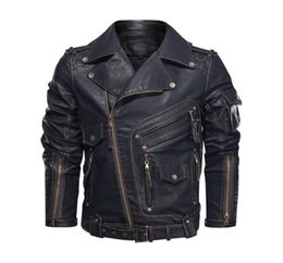 Mens Leather Biker Jacket Man Fashion Motorcycle PU Outerwear Race Coats Cool Zipper Pockets Size 5XL Men039s Jackets9139925