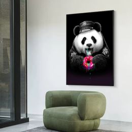 Funny Panda Eat Donuts Noodles Pizza Canvas Posters Paintings And Prints Wall Art Picture For Kids Room Home Wall Decor Mural