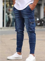 Men's Jeans Spring And Fall Fashion Jeans S-3XL Classic Blue And Black Multi-Pocket Overalls Everyday Casual Quality Mens Denim Streetwear L49