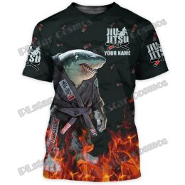 New custom name Jiu Jitsu Pitbull and Shark 3D printed men's T-shirt Summer Unisex Casual T-shirt for martial arts enthusiasts