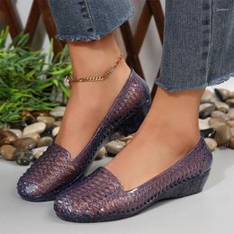 Dress Shoes PVC Print Transparent Women Sandals Hollow Heels Summer 2024 Casual Walking Loafers Fashion Retro Zapatillas Femme